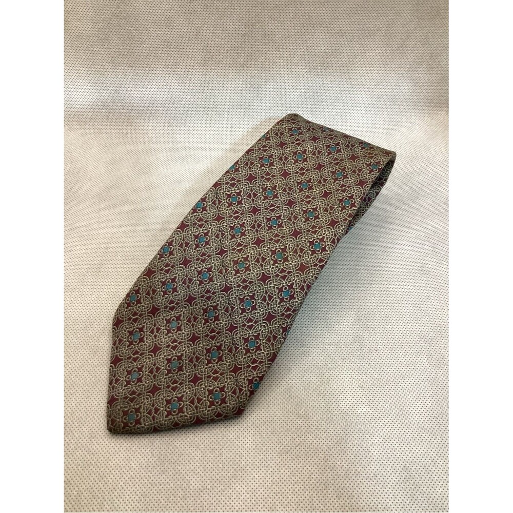 Vintage Christian Dior Monsieur Silk Necktie Burgundy Geometric Pattern USA